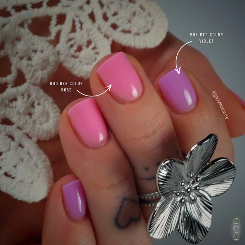 Renforts sur ongles avec les Builder Color Violet et Rose