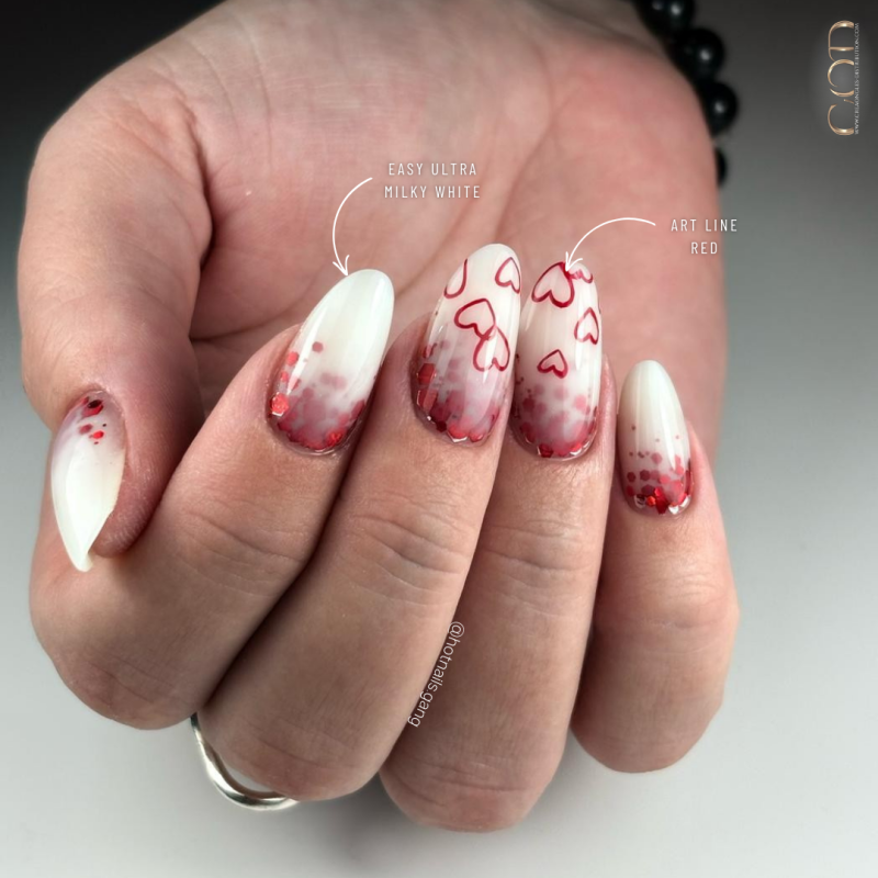 Pose avec le Easy Ultra Milky White et le Art Line Red