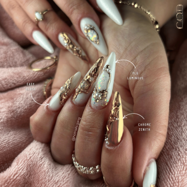 Pose en amande avec le PLG Luminous, le Pigment Chrome Zenith et la finition Easy Gloss