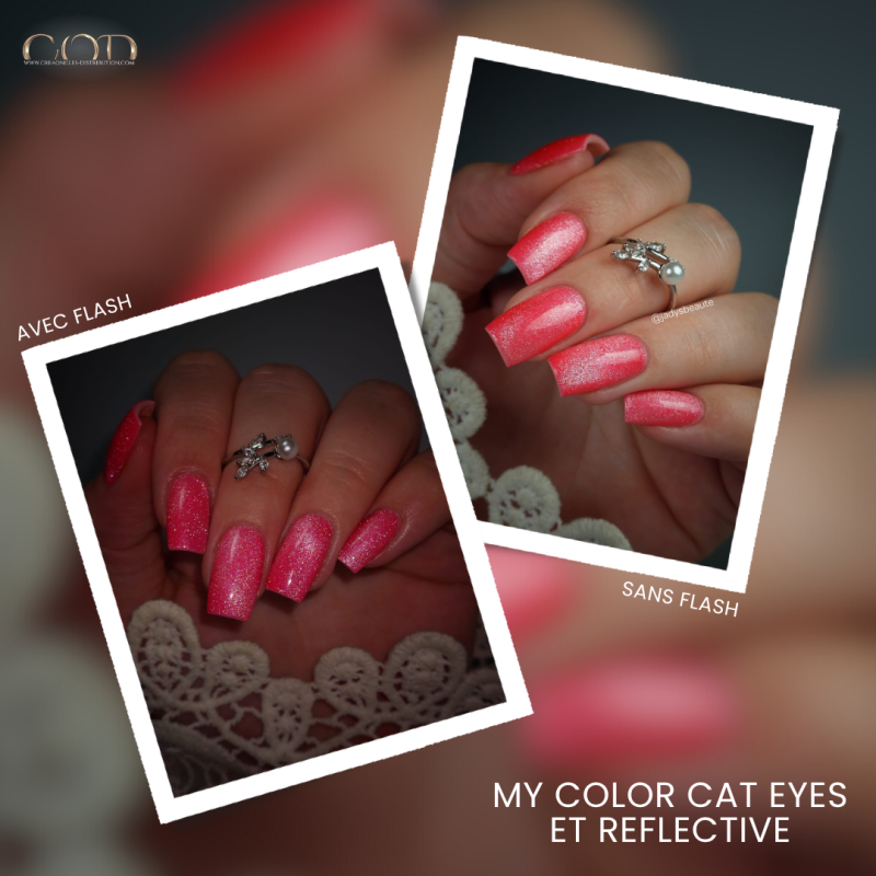 Pose d'ongles avec et sans effet reflective