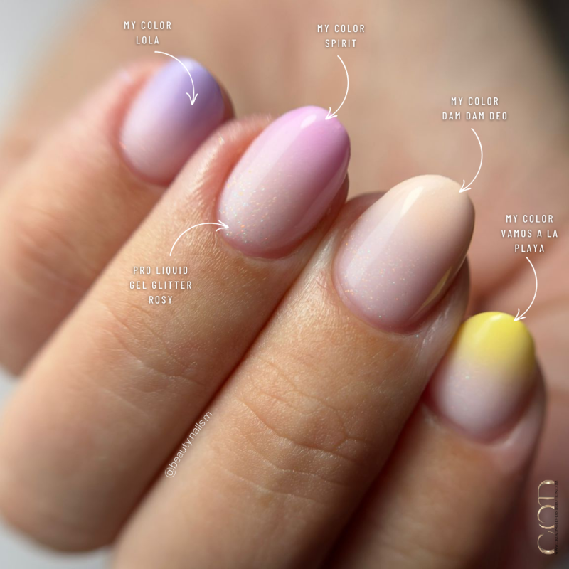 Pose faite avec le Pro Liquid Gel Glitter Rosy 