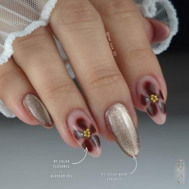 Pose en amandes avec le My Color Elegance et le Blossom Gel et le My Color Warm Serenity