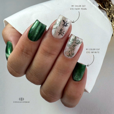 Pose d'ongles carrée avec le My Color Cat Eye Infinite vert