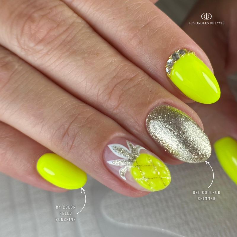 Pose en amandes avec le My Color Hello Sunshine, jaune néon