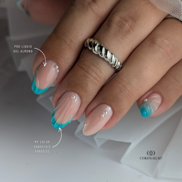 Pose d'ongles ebn amandes avec le My Color Gangsta's Paradise, vert turquoise