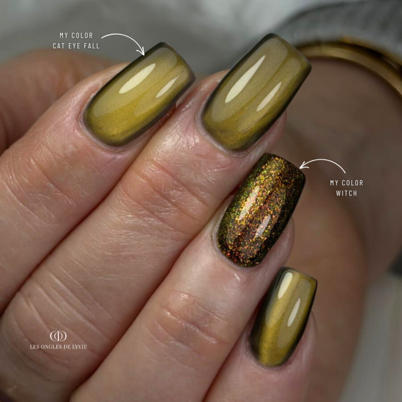 Pose carrée avec le My Color Cat Eye Fall, vert ambré