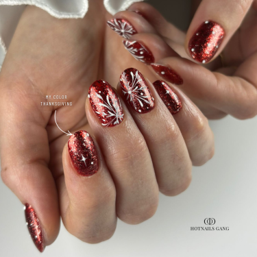 Pose amandes avec le My Color Thanksgiving, rouge pailleté flakes