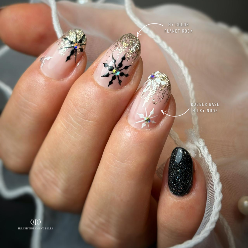 Pose ovale avec le My Color Planet Rock, doré champagne flakes