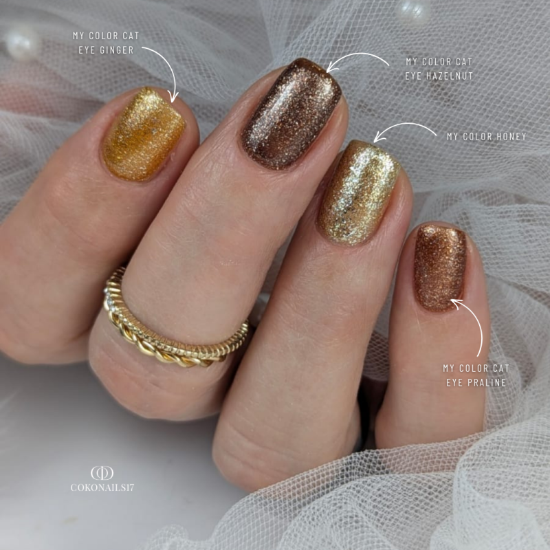 Pose ovale avec le My Color Honey, or pailleté flakes