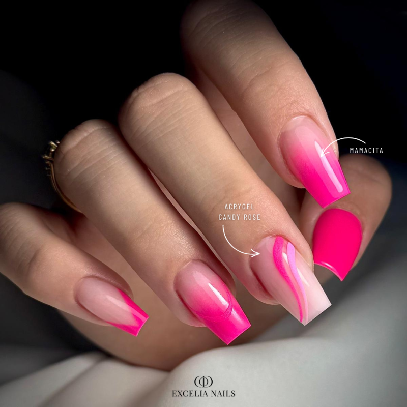 ongles carré avec babycolor rose néon