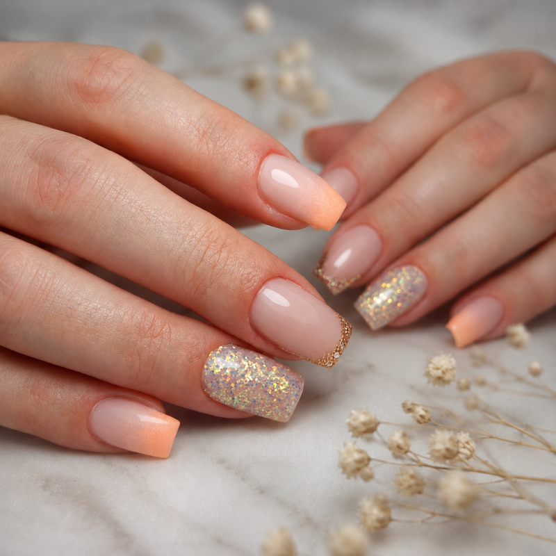 pose ongle pailleté blanc irisé