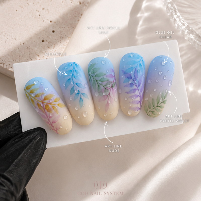 nail art dégradé 3 couleurs et aquarelle