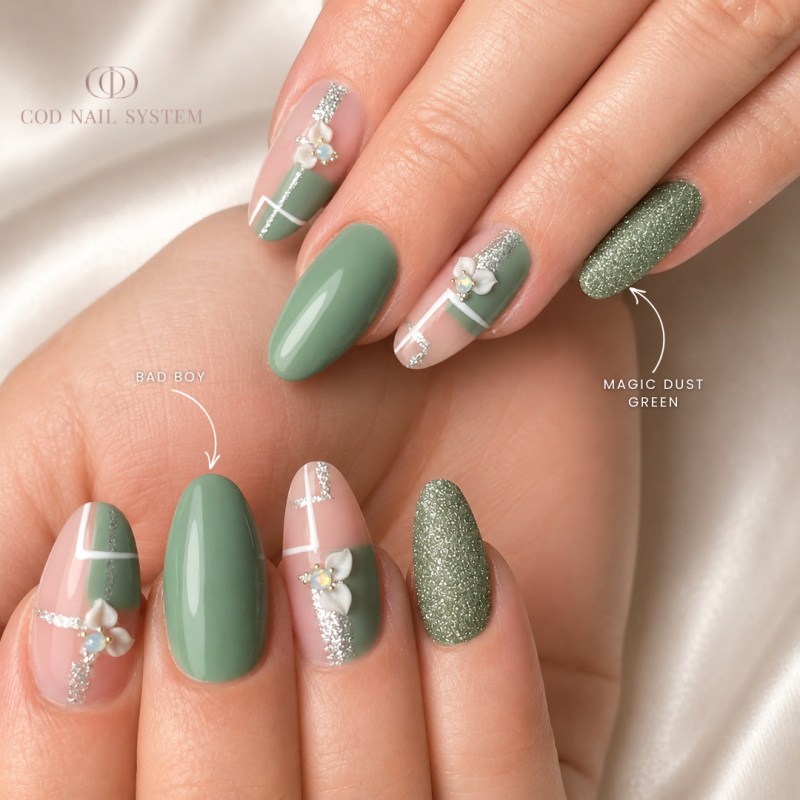 pose ongle effet sucre et 3D fleur
