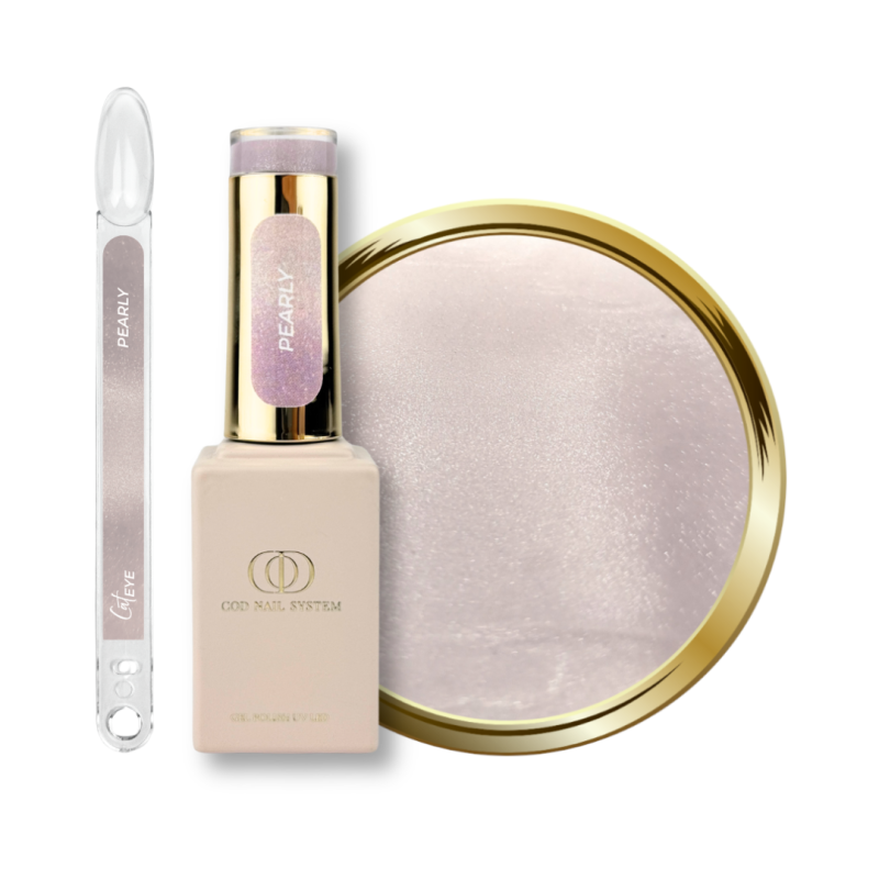 Flacon, tips et pastille du vernis semi permanent cat eye Pearly