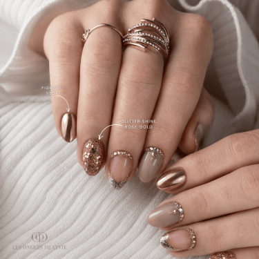pose chrome et paillette rose gold