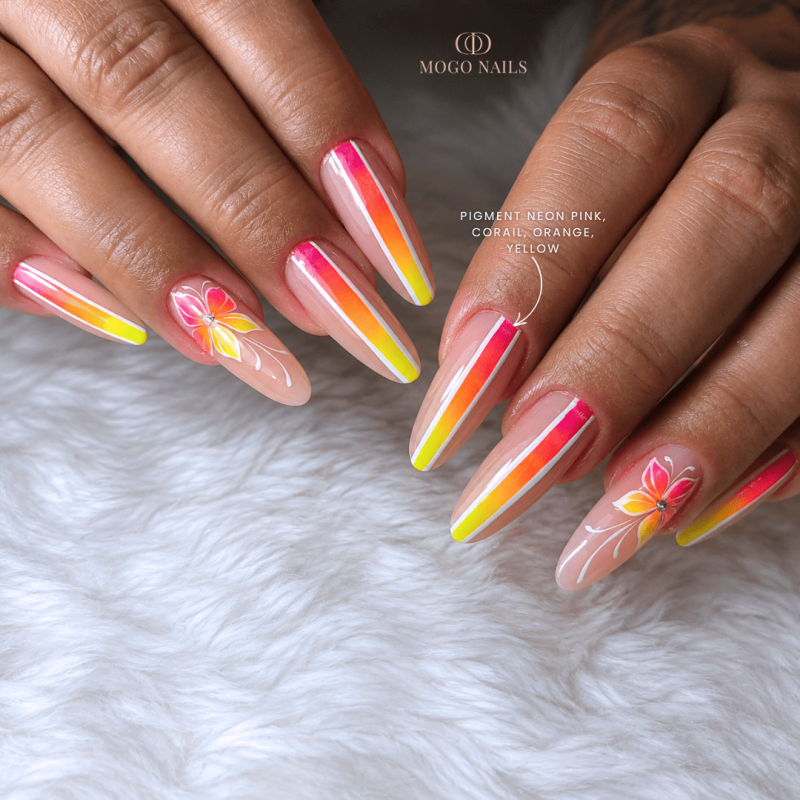 nail art dégradé pigment néon