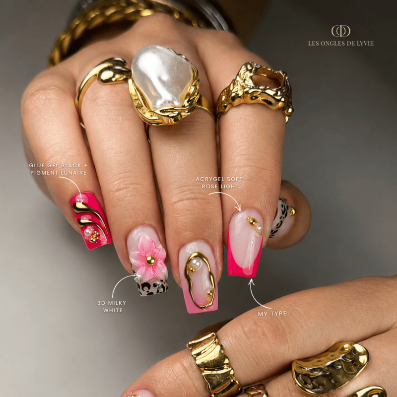 Nail art relief et chrtome avec fleur 3D