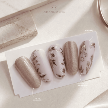 nail art nude chrome et cat eye