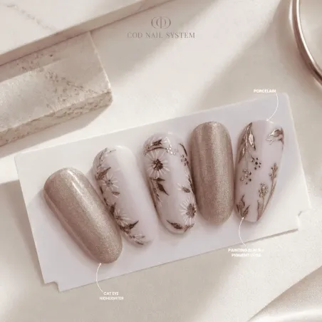 nail art nude chrome et cat eye