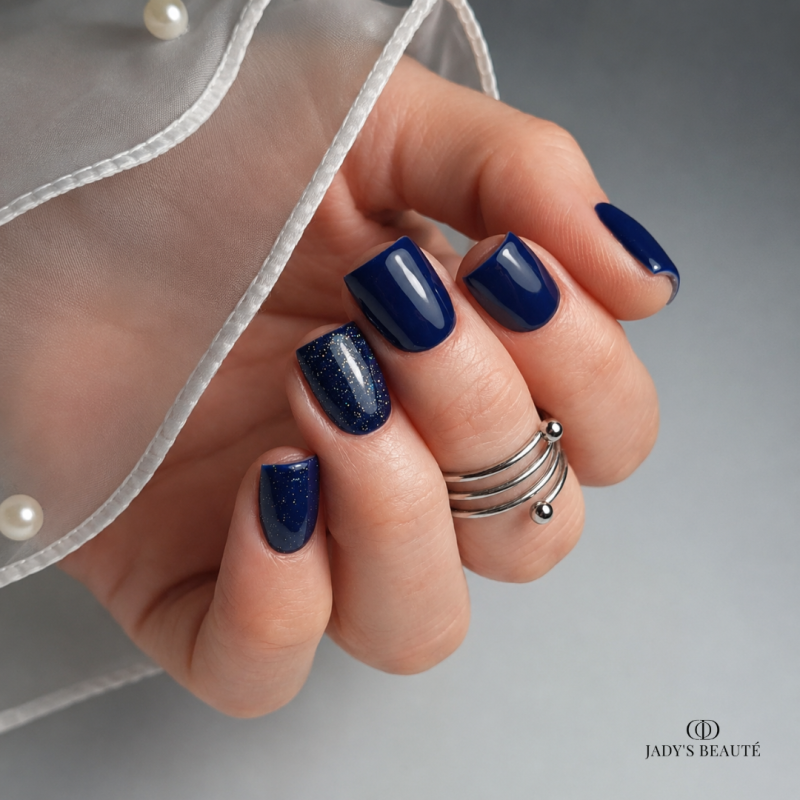ongle court et couleur bleu nuit