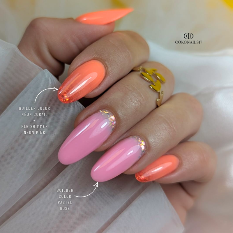 Pose en amandes avec le gel PLG Shimmer Neon Pink