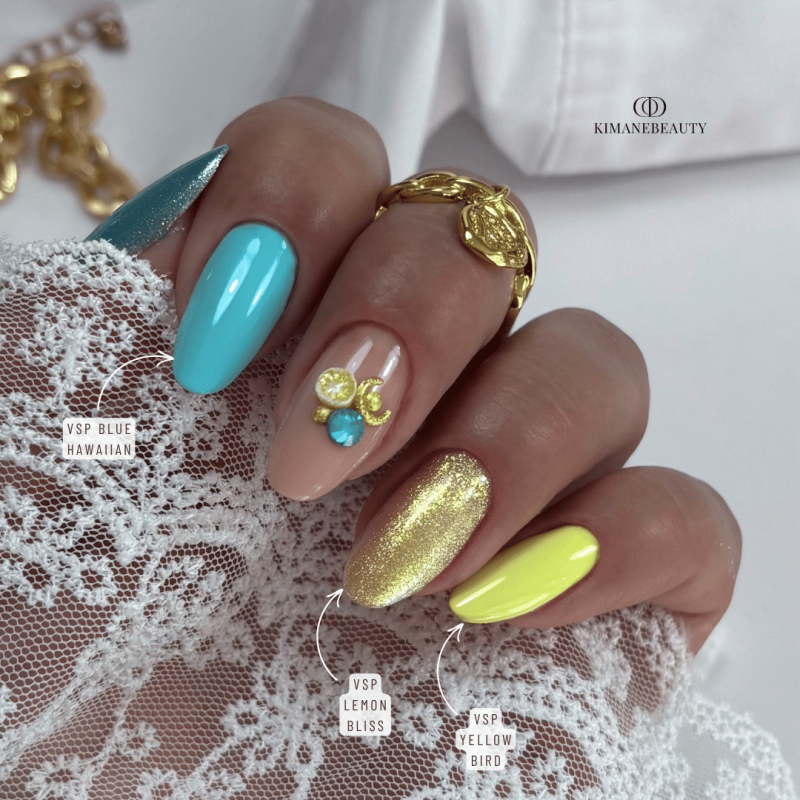 Pose en amandes avec le vernis semi permanent Yellow Bird jaune pastel néon