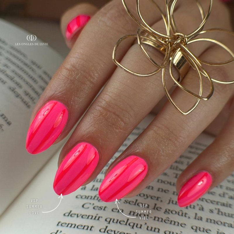 Pose en amande avec les VSP Summer Love rose orangé néon