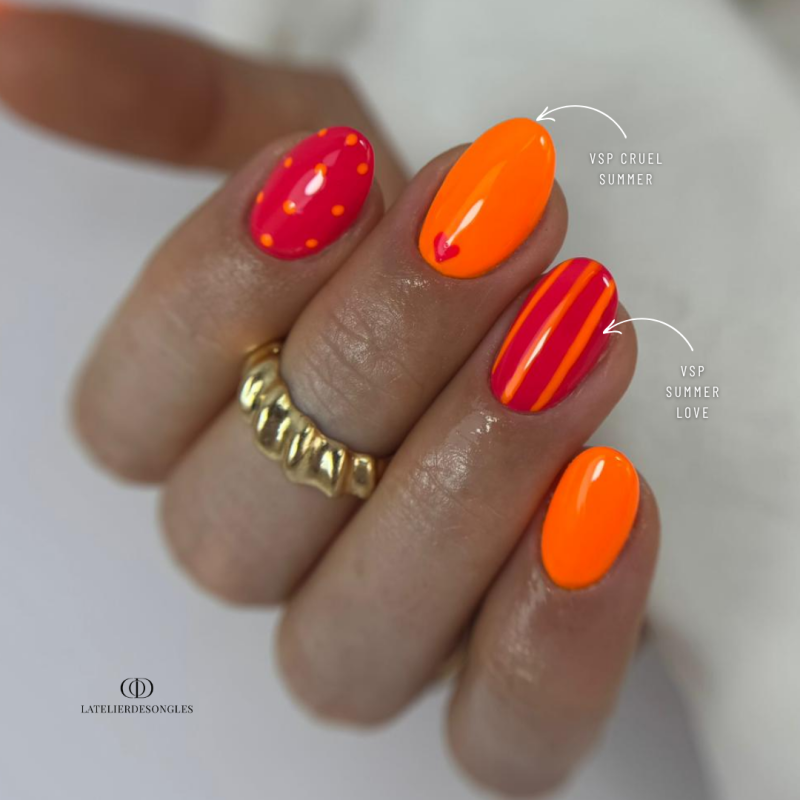 Pose en amande avec les VSP Summer Love rose orangé néon