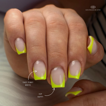 Pose d'ongles carrée avec le VSP Happy, vert pomme néon