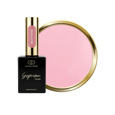 Supreme Gloss Milky Rose avec sa pastille et son flacon