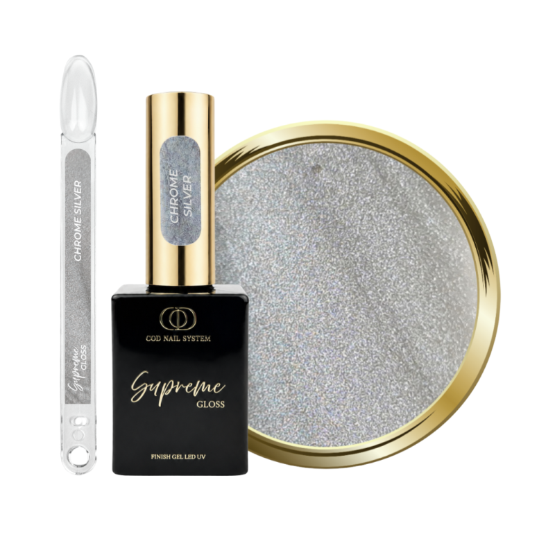 Supreme Gloss Chrome Silver avec son flacon, pastille et tips
