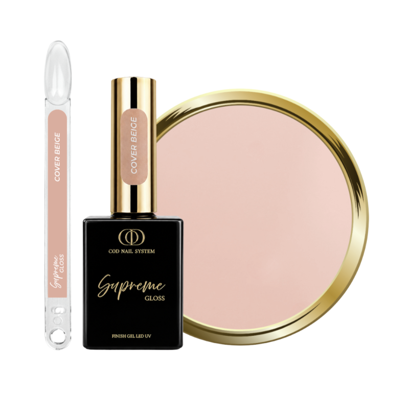 Supreme Gloss Cover Beige avec son tips, flacon et pastille