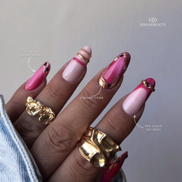 pose ongle cat eye soie rouge rose