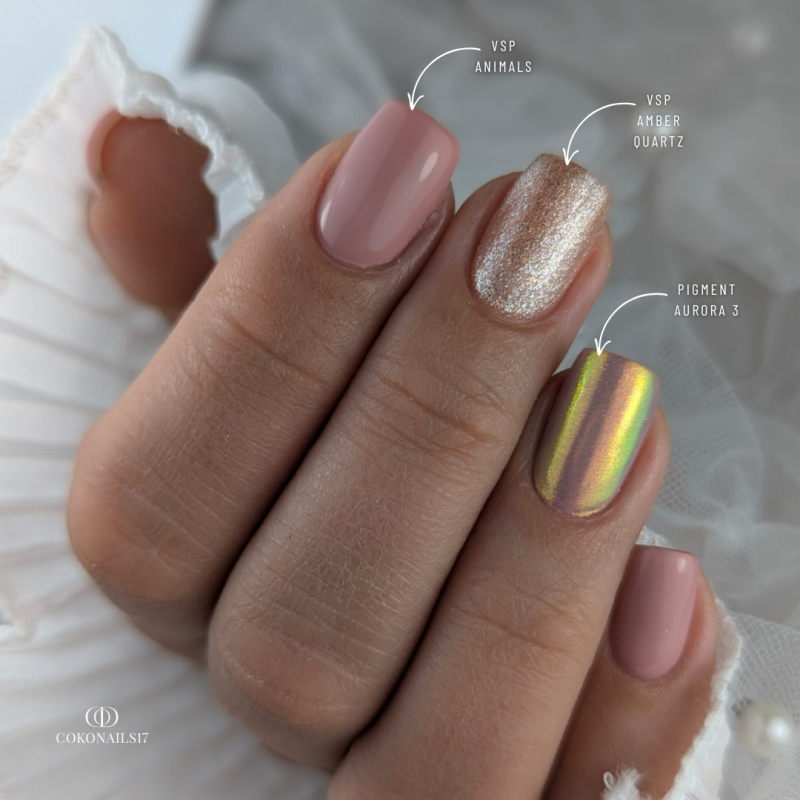 Pose d'ongles avec le vernis semi permanent Animals, nude rose doux