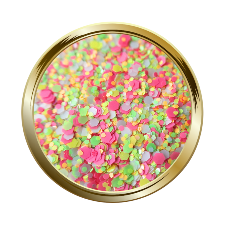 Paillettes libres pour le nail art forme mix néon jaune, rose, vert, orange et blanc