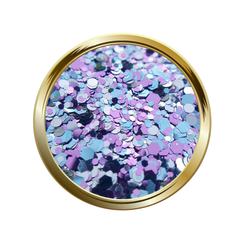 Paillettes libres pour le nail art forme mix bleu parme et argenté métallique