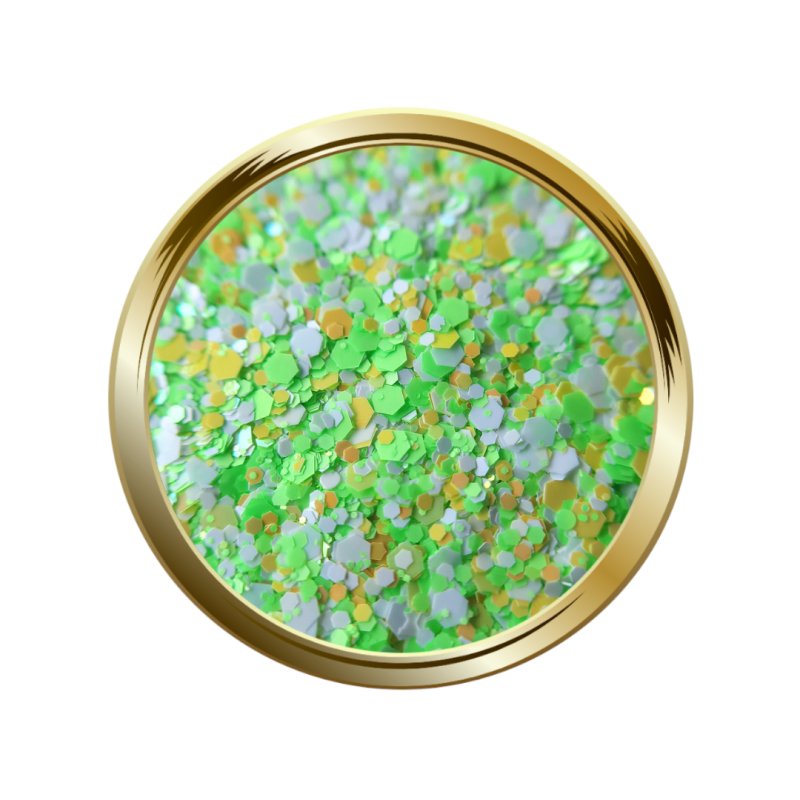 Paillettes libres pour le nail art forme mix vert et jaune néon et blanc