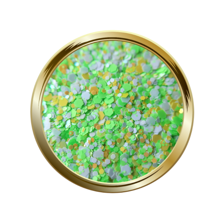 Paillettes libres pour le nail art forme mix vert et jaune néon et blanc