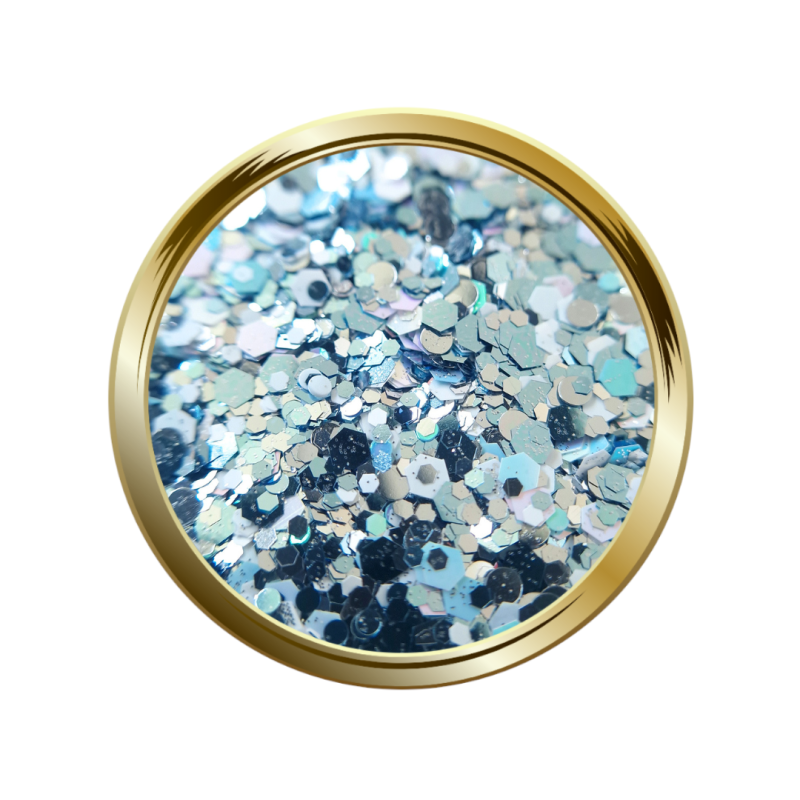Paillettes libres pour le nail art forme mix argenté bleu et blanc