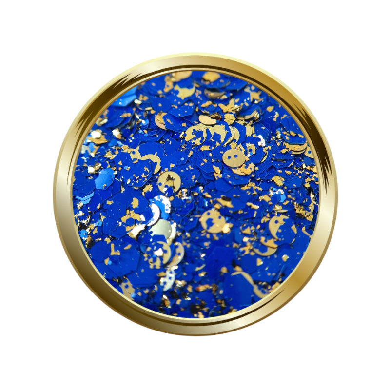 Paillettes et pigment libre pour le nail art forme mix bleu électrique et or
