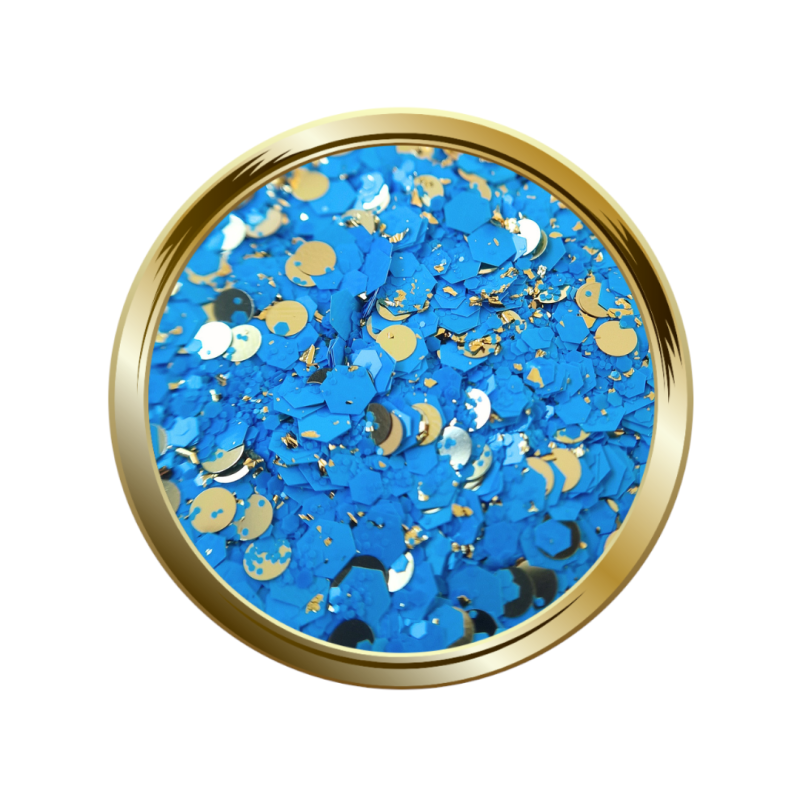 Paillettes et pigment pour le nail art bleu et or