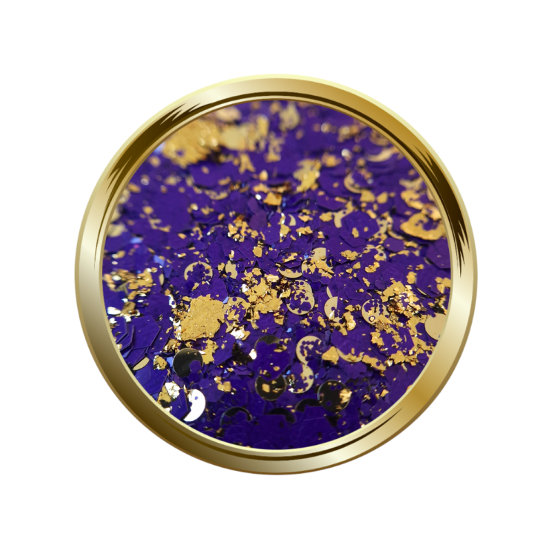 Paillettes et pigment pour le nail art forme mix prune et or