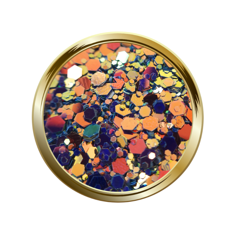 Paillettes libre pour le nail art forme mix or rouge cuivre et violet