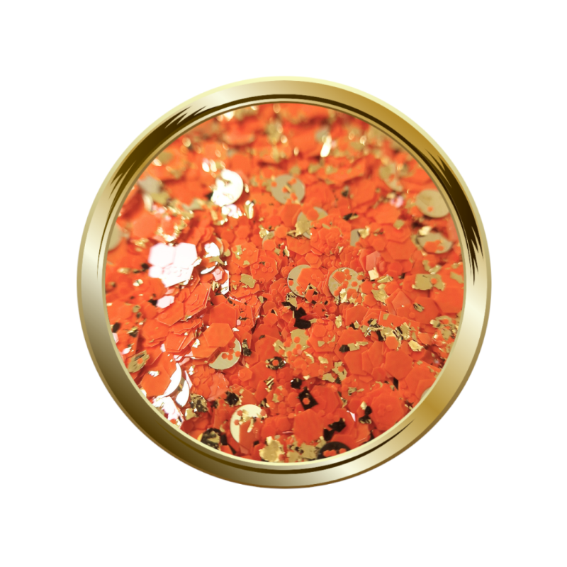 Paillette et pigment forme mix orange et or