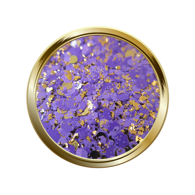 Paillettes et pigment forme mix violet et or