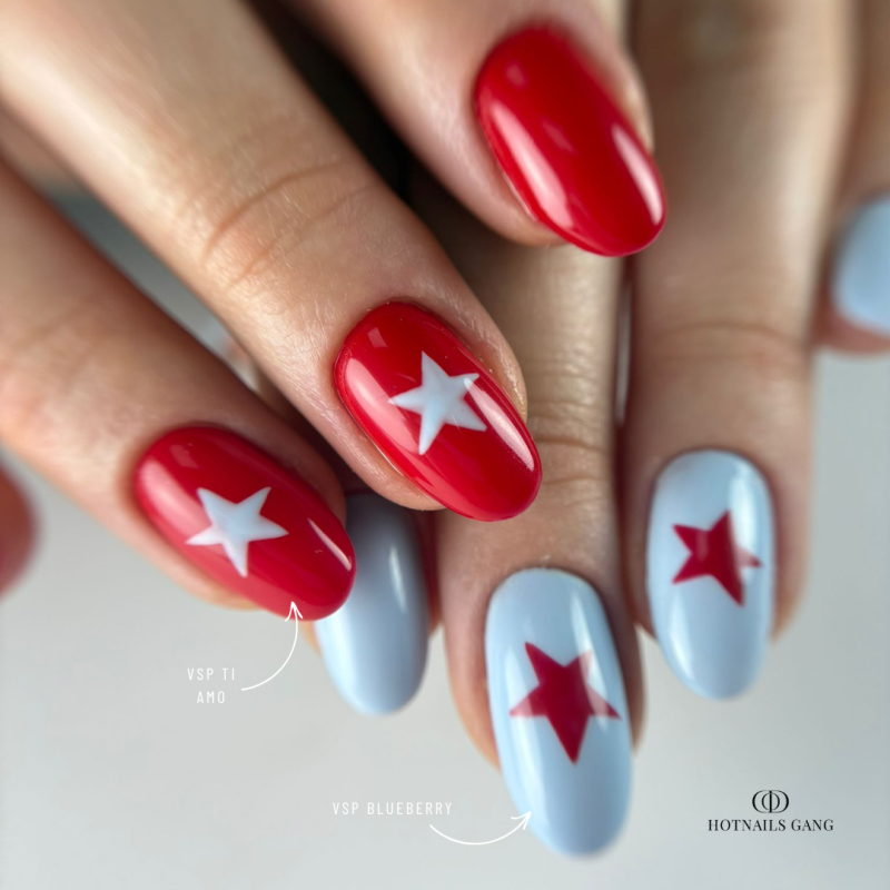 Pose réalisée avec le vernis semi-permanent Ti Amo, rouge intense