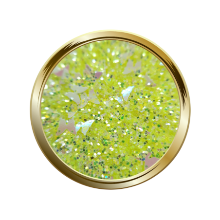 Paillettes fines et papillon pour le nail art néon jaune