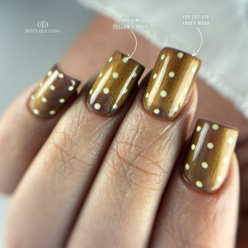 Pose carrée avec le vernis semi permanent Cat Eyes Amber Wood, marron caramel