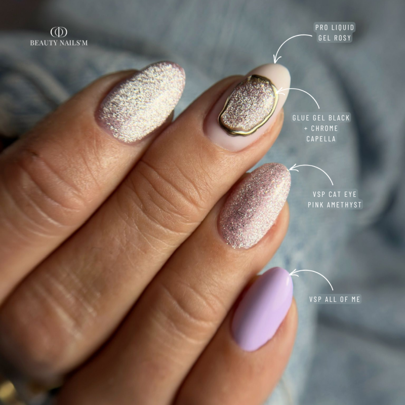Pose d'ongles en amandes avec le vernis semi permanent All Of Me violet pastel
