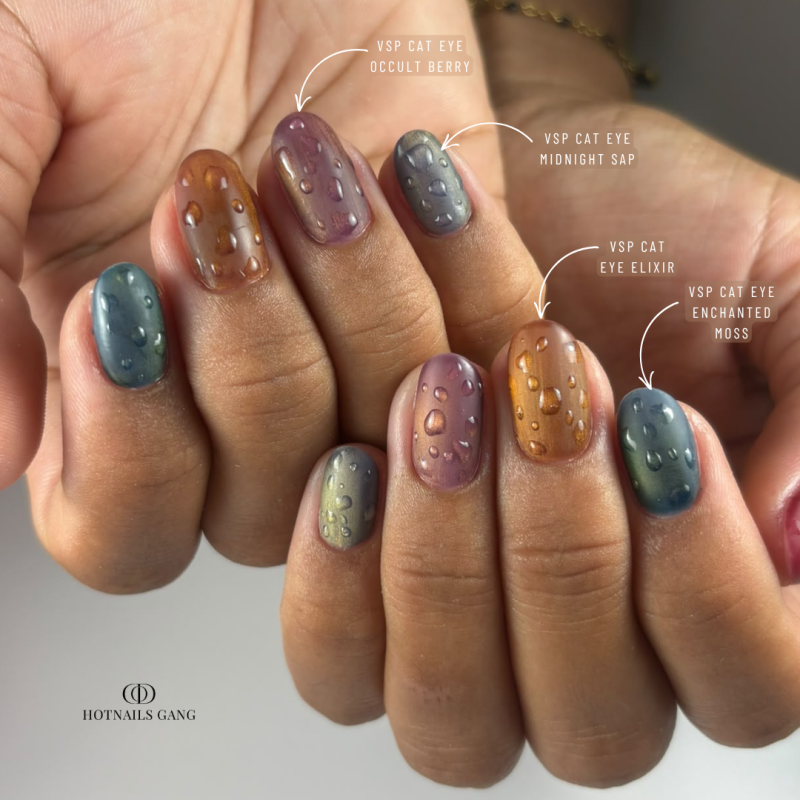 Pose ovale avec le vernis semi permanent Cat Eyes Midnight Sap